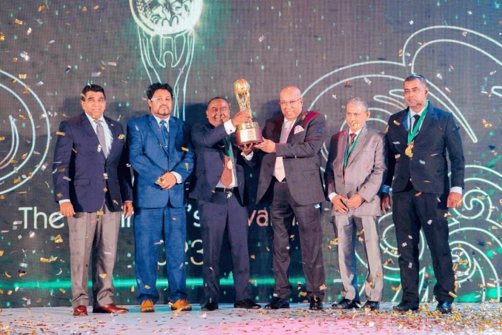 The Advantis team receiving the Overall Award from Hayleys Group Chairman and Chief Executive Mohan Pandithage (third from right)